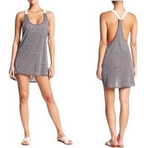 Nike Gray White Striped High Low Sleeveless Tank Dress Swim Cover Up, Nwt Size L